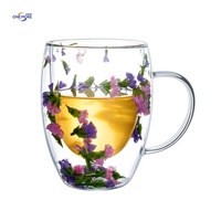 Tasse à café isolée avec fleurs Tasse en usine Verres à fleurs personnalisés Tasse à thé au lait en verre transparent à double paroi Verres à boire