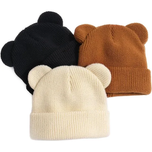 Bonnets en pur coton avec oreilles <span class=keywords><strong>d</strong></span>'ours pour bébés et jeunes enfants - Product Image 1