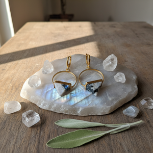Ensemble de bijoux fantaisie en cristal en gros, pierre de lune arc-en-ciel naturelle, boucles d'oreilles pyramides, boucles d'oreilles créoles élégantes - Product Image 3