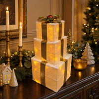 Ensemble de 3 boîtes cadeaux de Noël lumineuses en fer à étages, LED chaudes, finition givrée, directement de l'usine, pour décorations de Noël sur arbre, cheminée ou console