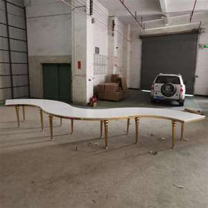 Sang trọng thép không gỉ tiệc ăn tối sự kiện tiệc cưới nửa mặt trăng kính đen bàn Serpentine - Product Image 6