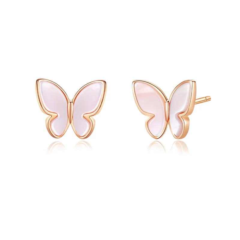 Dropshipping Butterfly 925 Sterling Sliver Earring Natural Stone Shell Stud Earring Solid 18k Gold Plated Earrings