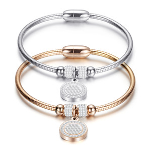 Pulsera de Acero Inoxidable con Incrustaciones de Diamantes Estilo Europeo Americano, 3 mm, Redonda, Cierre Magnético en Oro Rosa, Joyería de Regalo para Mujer - Product Image 3