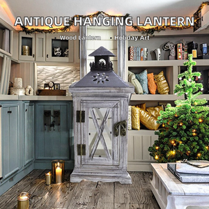 Farol de Madera Antiguo para Velas, Pequeño Portavelas Decorativo Colgante para Decoración Navideña del Hogar, Patio y Mesa - Product Image 2