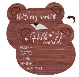 Usine en gros écologique poli en bois massif fait à la main bébé annonce ours forme signe de bienvenue taille personnalisable - Product Image 1