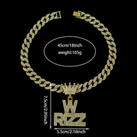 Collier chaîne cubaine avec pendentif lettre W RIZZ élégant PD3012, ciondolo a forma di lettera su catena cubana con diamante unisex