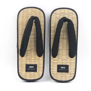 Custom straw slipper Japanese indoor tatami slipper, Eco-friend Quality Black flip flop for hotel pantuflas