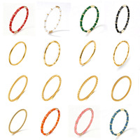 Bracelet pour femme en acier inoxydable, design à maillons en bambou, motif végétal, finition en résine multicolore injectée, plaqué or