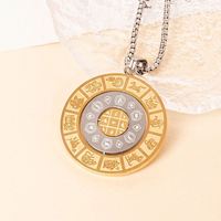 Classique créatif titane acier plaque ronde rotatif douze zodiaque neuf palais huit trigrammes pendentif collier en acier inoxydable