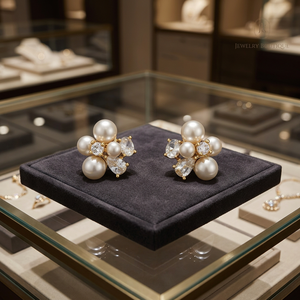 Floral <b>Stud</b> <b>Earrings</b> for Wedding & Party | Rhodium Plated Zinc Alloy & Pearl | Trendy Design | Flower Shape - Product Image 3