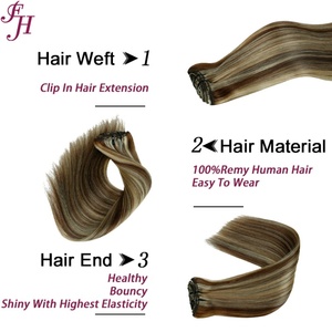 Extensions de cheveux humains à clips sans couture double épaisseur FH Wholesale, 100 % cheveux russes Remy, lot à clips - Product Image 4