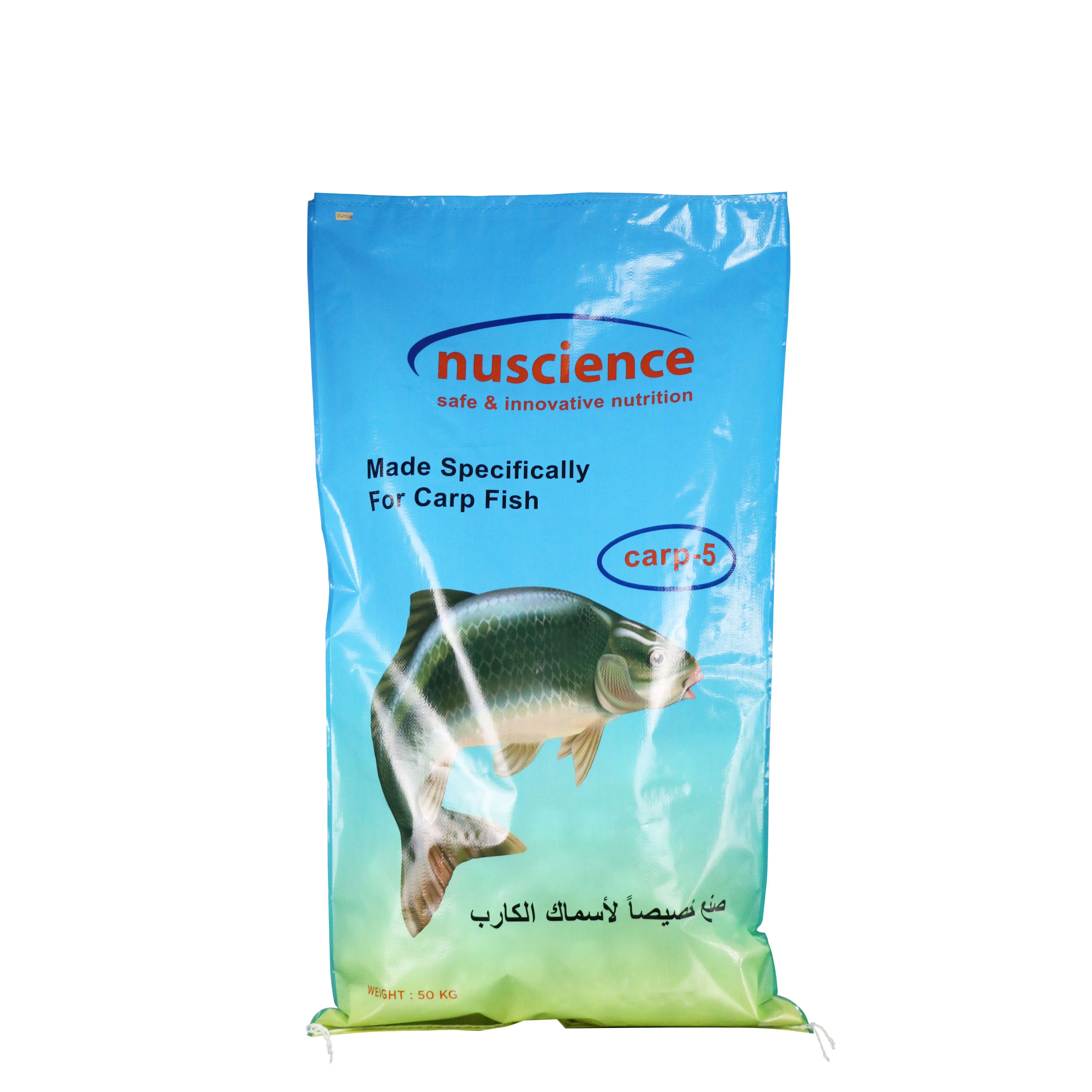 Sac de nourriture pour poisson de 20kg Sacs d'emballage tissés en PP pour alimentation animale vente directe d'usine Sacs en plastique personnalisés