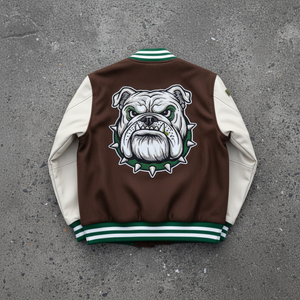 Veste de baseball formelle unisexe avec logo personnalisé OEM, broderie en chenille camouflage sur le devant, manches en polaire, style bomber, veste varsity - Product Image 2