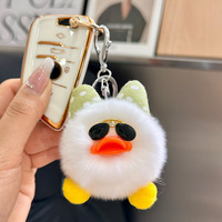 Porte-clés en peluche canard Kawaii moelleux avec oreilles de chat et lunettes de soleil, pendentif animal en peluche doux pour sac à dos, clé de voiture, sac à main, cadeau