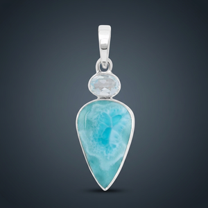 Pendentif classique pour femme en argent sterling 925 avec larimar naturel et topaze bleue, taille poire - Product Image 3