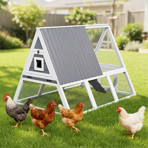 Poulailler extérieur avec nichoirs pour 4 à 6 poulets, plateau amovible, rampe, toit résistant aux intempéries, montage facile, structure en A pour jardin - Product Image 1
