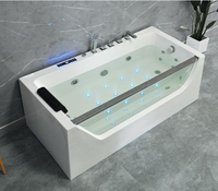 Baignoire Spa à Hydromassage Rectangulaire en Acrylique, Autoportante, Moderne, avec Jupe Décorative, Blanche, 1,8 m, pour Utilisation Intérieure en Salle de Bain