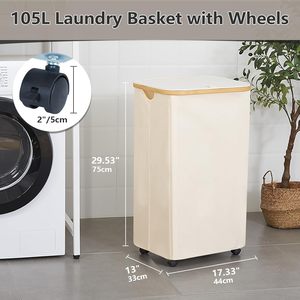 Tùy chỉnh có thể tháo rời túi không thấm nước bẩn quần áo lớn cản trở tre xử lý cán giặt giỏ với bánh xe và nắp cho phòng tắm - Product Image 3