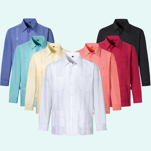 Camisas Guayaberas de Alta Gama para Hombre, Estilo Casual, Manga Larga, Estilo Cubano Mexicano, Tela Popelina, Antiarrugas, Secado Rápido, OEM - Product Image 1