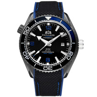 Paulareis 2020 Neue Aliexpress Herren Automatik-Mechanische Uhr mit Canvas-Gummiarmband, Orange-Blau-Rot Drehbare Lünette, Klassisches Design