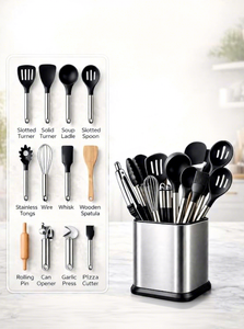 Support de rangement carré en acier inoxydable pour ustensiles de cuisine, design minimaliste et durable - Product Image 4