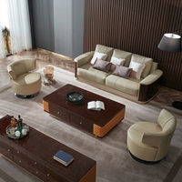 Canapé une place en cuir véritable de style postmoderne et luxueux, en forme de U, avec structure en bois massif, style italien et hongkongais, pour salon.