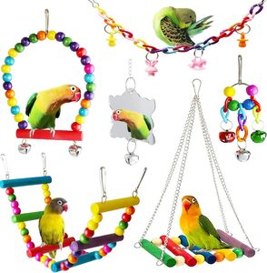 Paquete de 10 Juguetes de Lujo para Jaulas de Pájaros, con Cuerdas Colgantes para Masticar, Bolas de Plástico y Campanas - Product Image 1
