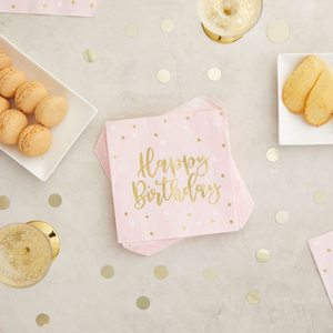 Serviettes roses jetables directes d'usine 50 pièces 6.5x6.5 pouces étoiles en feuille d'or 3 plis OEM/ODM sac fournitures de fête d'anniversaire joyeux - Product Image 2