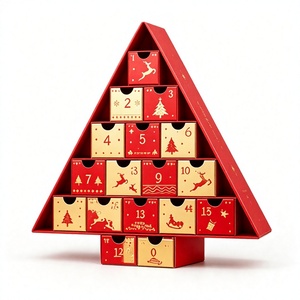 Custom Christmas Tree Shaped Advent Calendar <b>Box</b> 17 Drawer Red Gold Foil <b>Empty</b> OEM Luxury Holiday Countdown Packaging Wholesale - Product Image 1