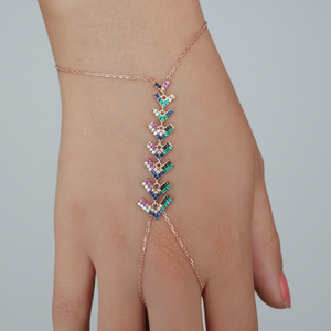 Oro rosa P. Guante de mano de Plata de Ley 925K, anillo de cadena de esclavo Sahmeran, pulsera de diseño artístico de zirconia Han - Product Image 2