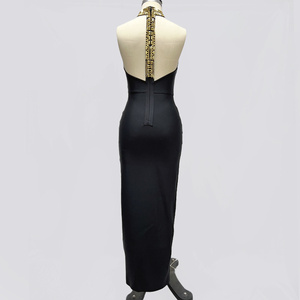 <span class=keywords><strong>C3750</strong></span> Migugarment Nouvelle robe bandage de luxe de créateur Robe de soirée club de soirée dos nu avec broderie en strass dorés longueur de plancher - Product Image 4
