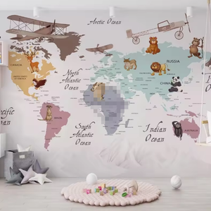 Éducation Enfants Animal Carte Du Monde Décorations Murales pour La Maison <span class=keywords><strong>3d</strong></span> Papier Peint - Product Image 4