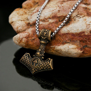 Yunnique – collier avec pendentif marteau de Thor Viking en acier inoxydable, couleur Bronze, chaîne de 60cm, bijoux à la mode pour hommes, cadeau - Product Image 3