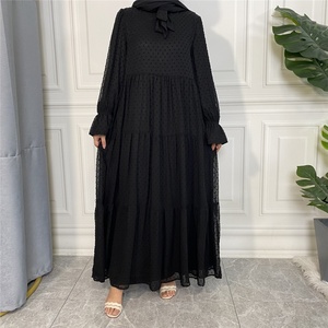 6319 #   Robe décontractée polyvalente en mousseline de soie respirante à pois, entièrement doublée, avec poignets élastiques et encolure à lacets - Product Image 4