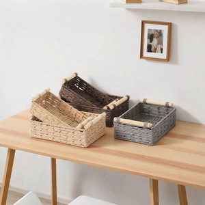 Estante <span class=keywords><strong>de</strong></span> <span class=keywords><strong>cesta</strong></span> <span class=keywords><strong>de</strong></span> almacenamiento <span class=keywords><strong>de</strong></span> escritorio Rectangular moderno para <span class=keywords><strong>Amazon</strong></span> Hot Advanced Rattan Toy Snack Rack para tienda transfronteriza - Product Image 2