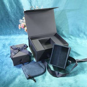 Manufacturer Customized Logo Fashion Rectangular Jewelry Box Ribbon Bow Decoration <b>Plain</b> Pattern for Necklaces Earrings <b>Rings</b> - Product Image 3