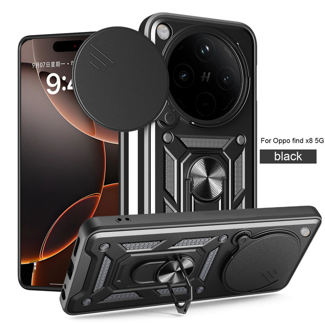 Slide Camera TPU+PC Shockproof Protect Car Cover Ring Holder Phone Case for oppo Find X8 5g Back Cover