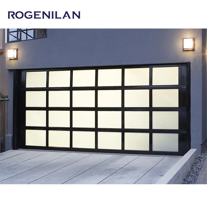 ROGENILAN Automatic Electric Rolling Exterior Aluminum Alloy Full View Double Glass Commercial Sectional Garage Door