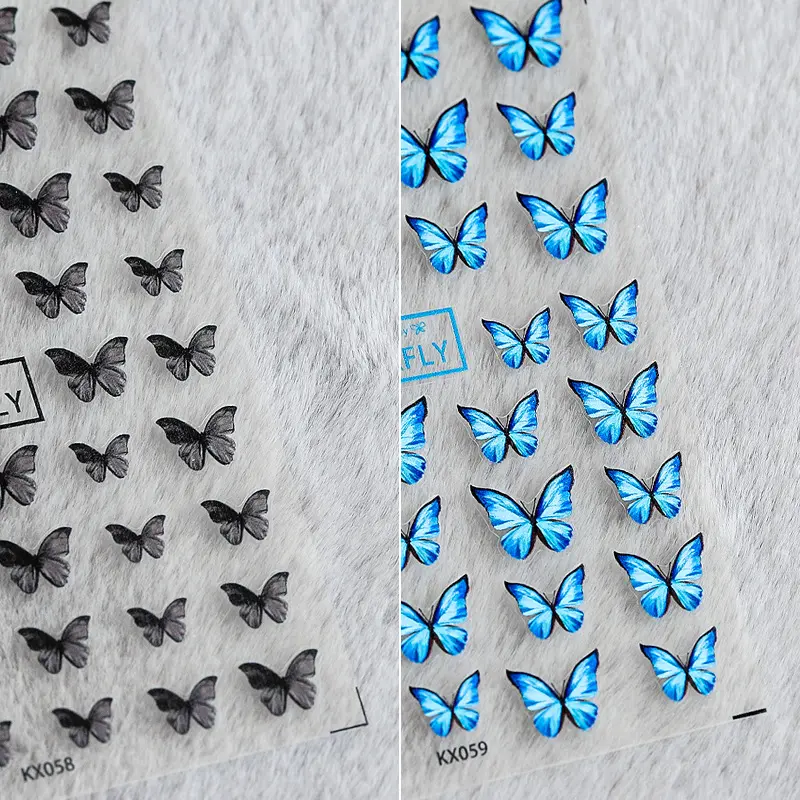 Autocollants pour ongles papillon noir 5D, étiquette, curseur adhésif, bleu, luxe, accessoires de manucure, 1 pièce, nouveau Design, 2021