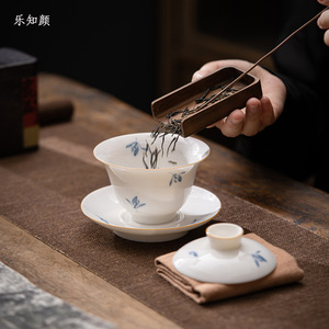 Dispositivo per la preparazione del tè in ceramica di Phalaenopsis Gaiwan Kung Fu Set da tè Anti-scottatura per uso domestico - Product Image 4