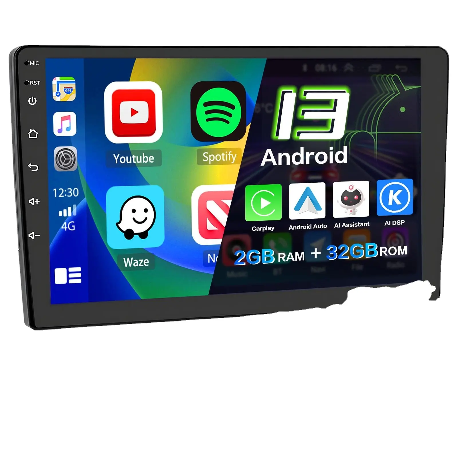 2G + 32G Android 13 Autoradio Dubbel Din Apple Carplay Android Auto 9 Inch Touchscreen Bluetooth Autoradio Met Gps Radio