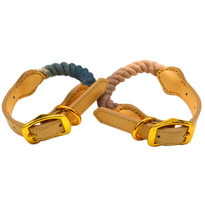 <span class=keywords><strong>Collar</strong></span> de Perro de Cuerda de Algodón Ecológico Premium con Hebilla de Acero Inoxidable y Anillo en D, Patrón Sólido de Cuero PU para Perros Medianos y Grandes - Product Image 1