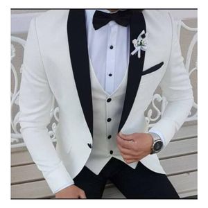 2025 ultimo cappotto pantaloni disegni bianco da uomo abiti neri scialle bavero formale <span class=keywords><strong>smoking</strong></span> abiti da sposa per gli uomini <span class=keywords><strong>abito</strong></span> da ballo con pantaloni - Product Image 1