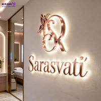Enseignes murales 3D en acier inoxydable avec rétroéclairage LED Halo, enseignes lumineuses 3D IP65 pour la décoration de la maison, de l'hôtel et du bureau