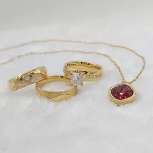 Cz结婚订婚戒指批发承诺珠宝制造商18k镀金黄金吊坠承诺戒指珠宝套装