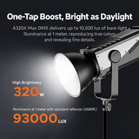 Lumière vidéo LED COB bicolore 320W DMX512 argentée 2700K-6500K avec monture Bowens CRI95 pour Godox SL300IIBi Aputure LS300X Nanlite FS-300