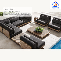 Nouvel arrivage best-seller canapé plat contemporain en bois de teck ratam jardin mobilier d'extérieur ensemble