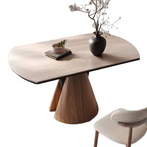Oval <b>Solid</b> <b>Wood</b> Dining <b>Table</b> With Cone Base Modern Minimalist Design For Home Use - Product Image 5