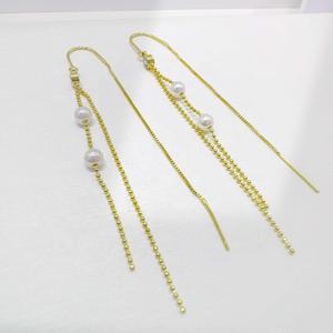 Boucles d'oreilles pendantes longues en argent 925 plaqué argent, avec chaîne de perles et pompon, style rétro, pour femme, bijoux fins, idéales pour les soirées, prix usine - Product Image 4
