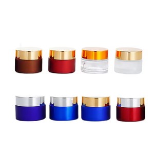 Pots cosmétiques vides en verre bleu et rouge pour crème contour des yeux et visage, avec couvercle doré et compte-gouttes hermétique - Product Image 1